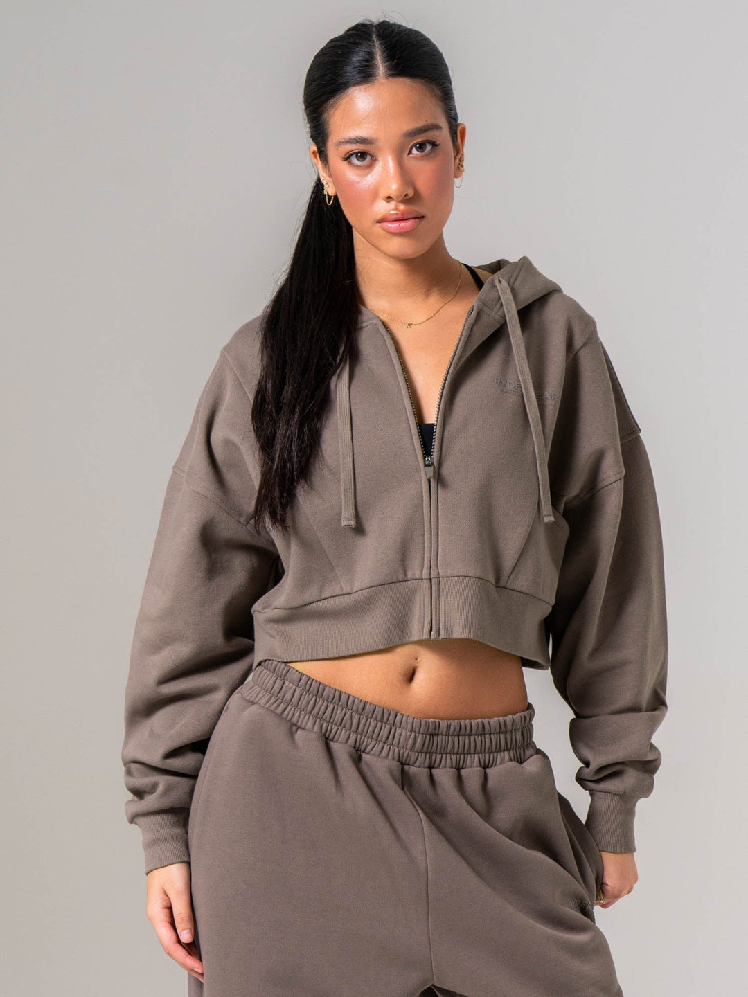 Womens Track Jacket - Deep Taupe Clothing Ryderwear 