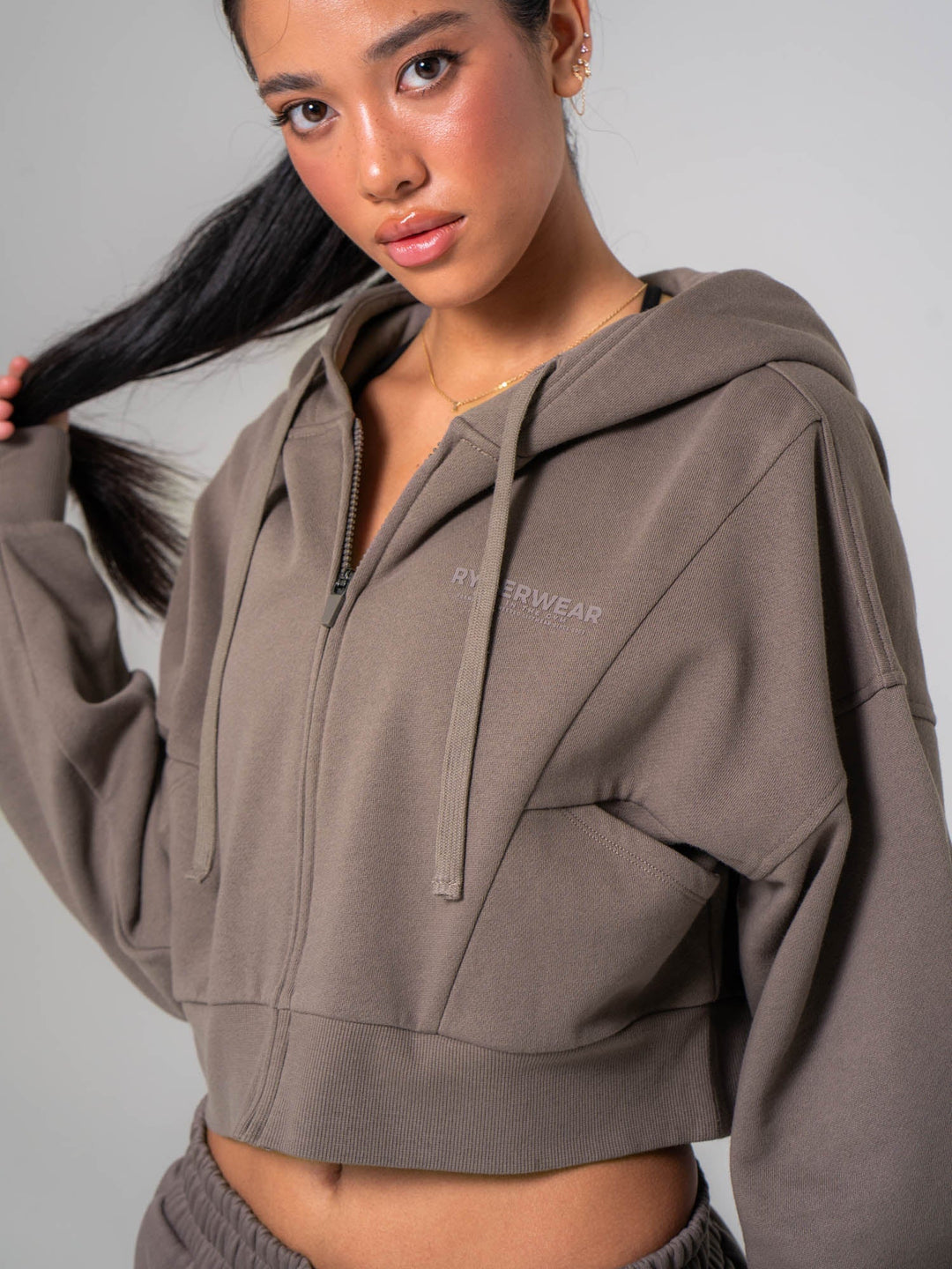 Womens Track Jacket - Deep Taupe Clothing Ryderwear 