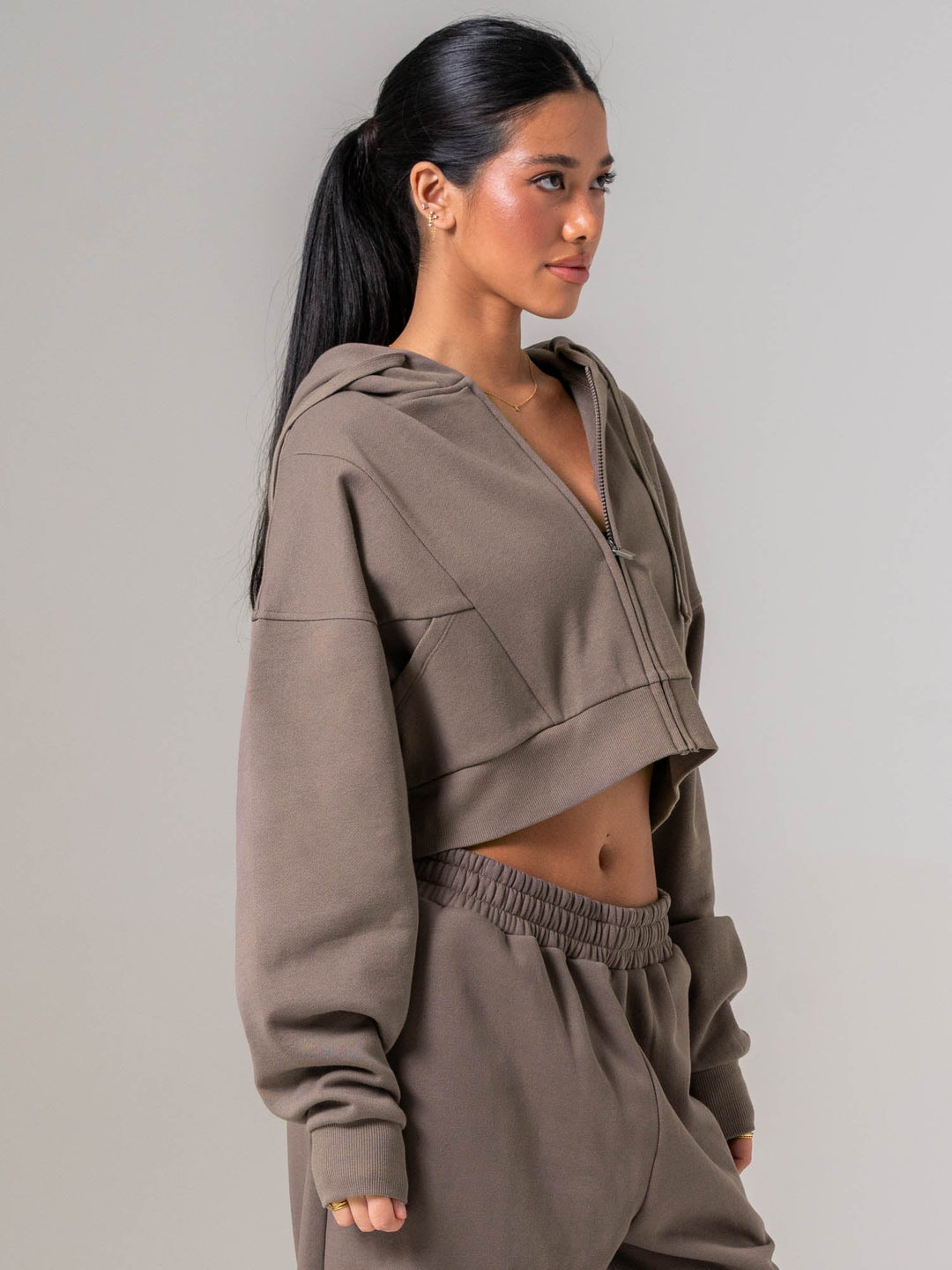 Womens Track Jacket - Deep Taupe Clothing Ryderwear 