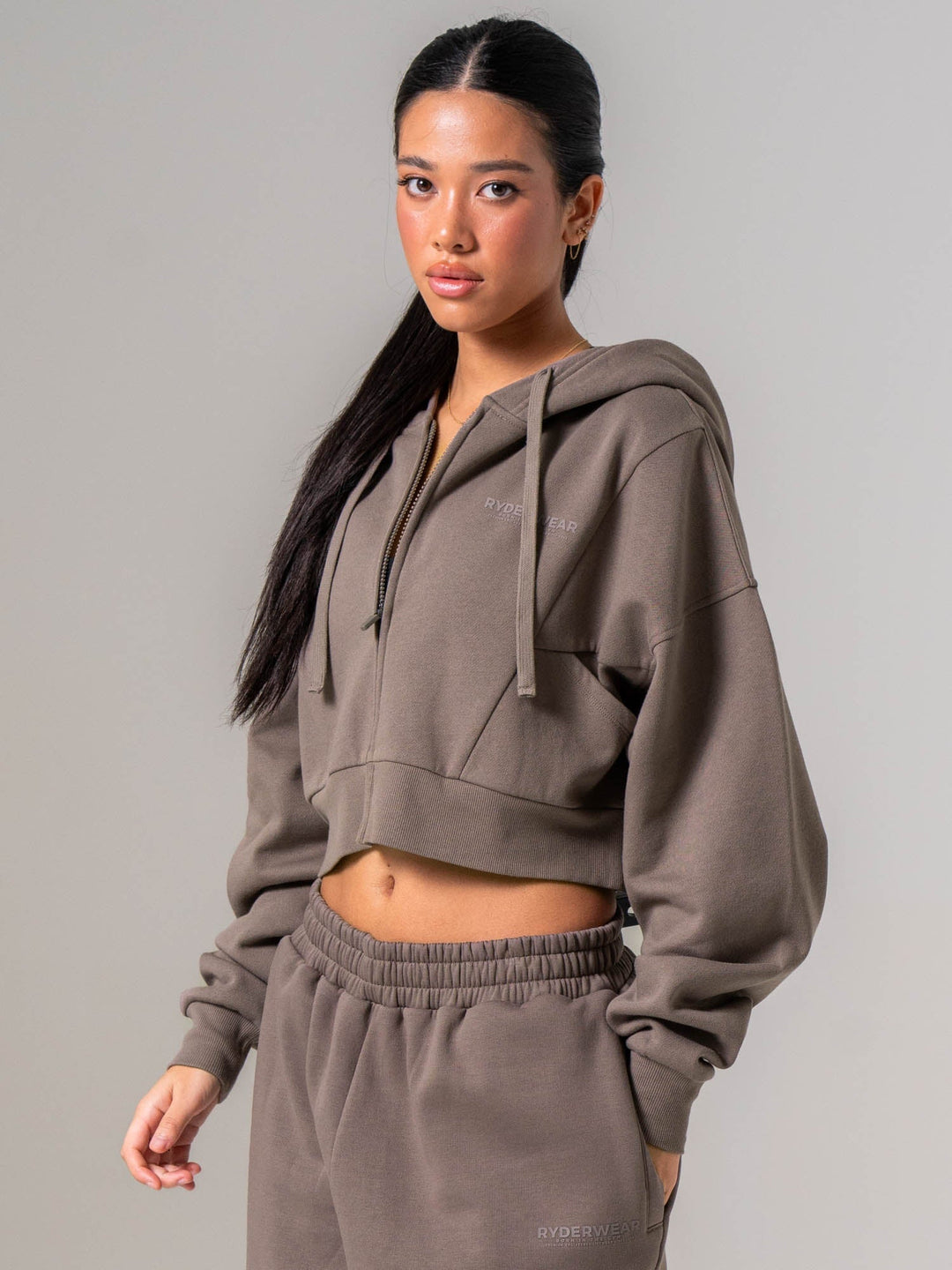 Womens Track Jacket - Deep Taupe Clothing Ryderwear 