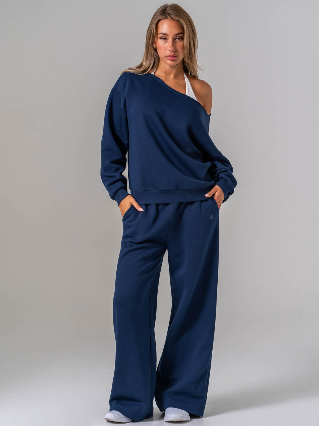 Womens Wide Leg Trackpant - Navy Clothing Ryderwear 