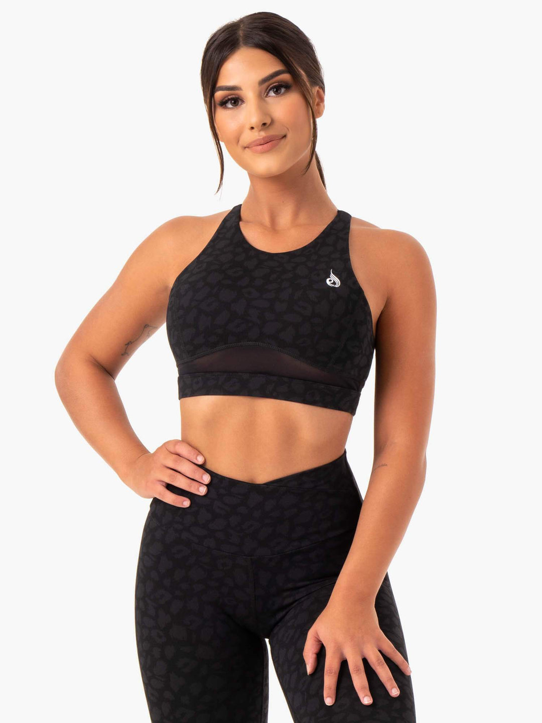 Amazon Mesh Sports Bra - Black Leopard Clothing Ryderwear 