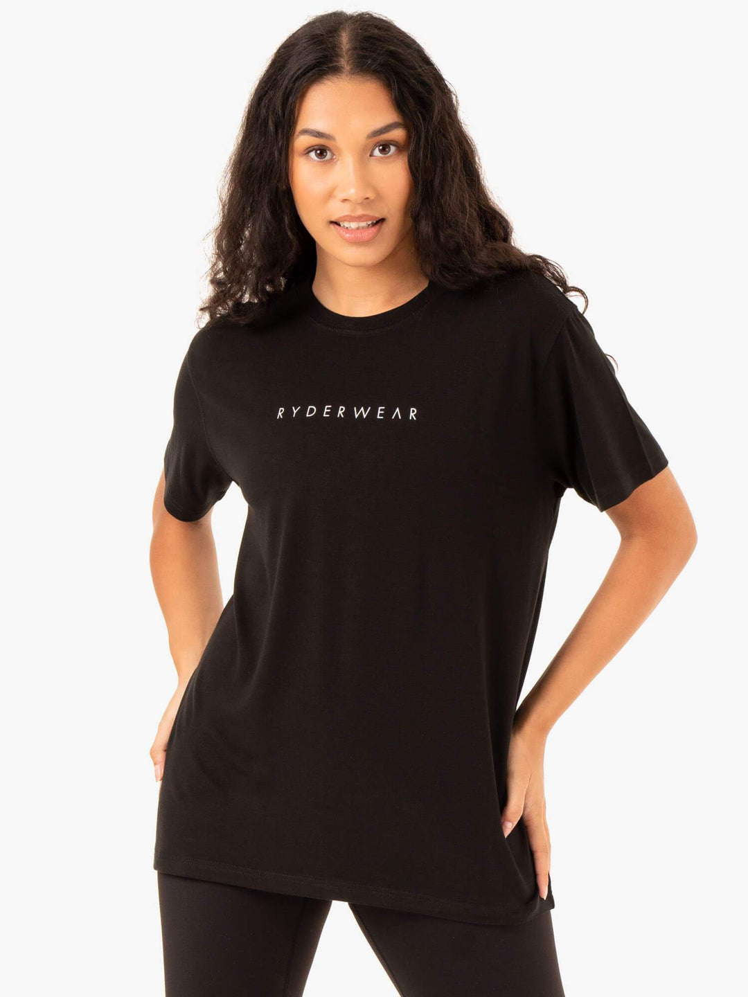 Boyfriend Longline T-Shirt - Black Clothing Ryderwear 