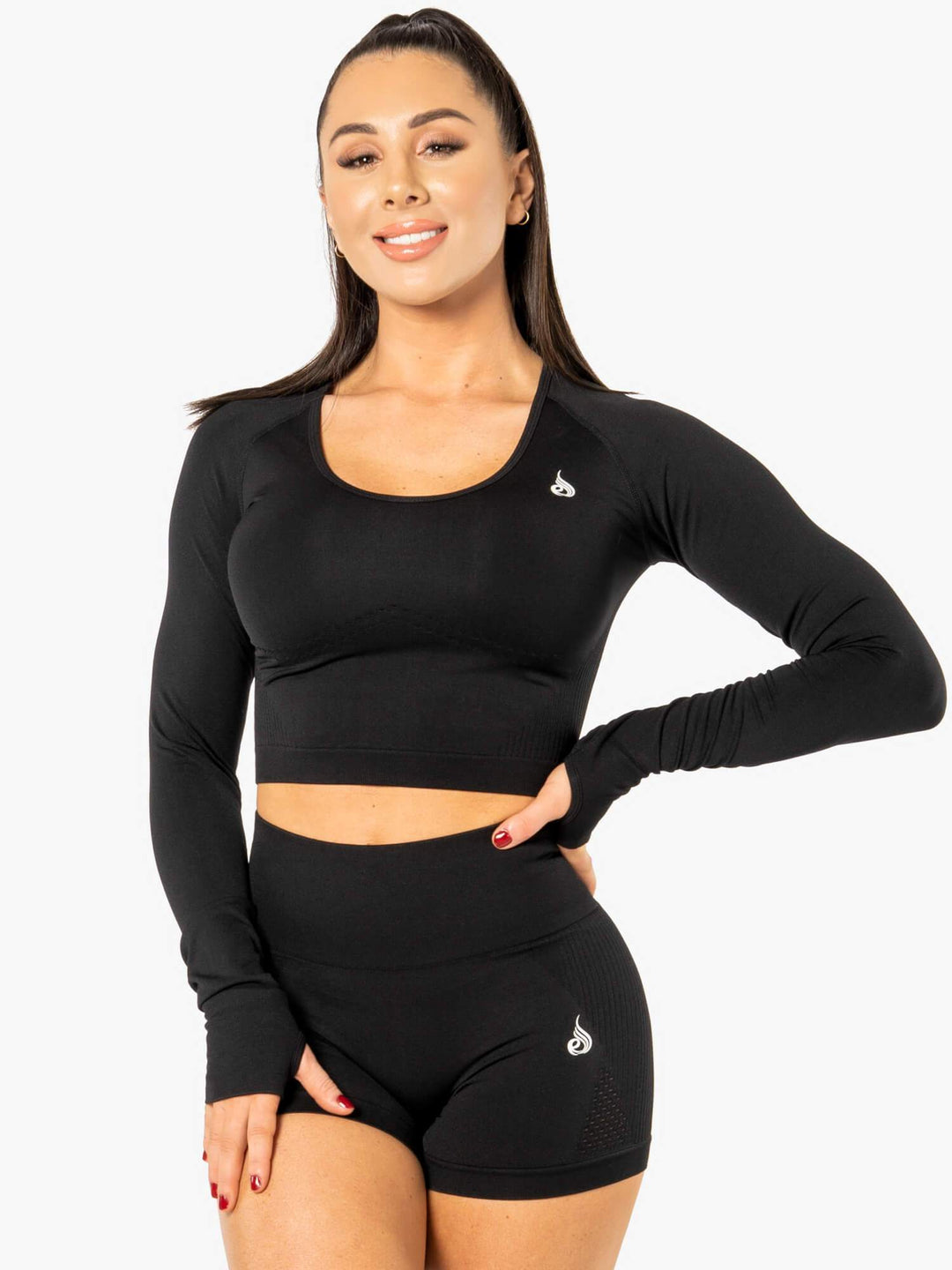 Seamless Workout Shirts for Women V Neck Long Sleeve Crop Yoga