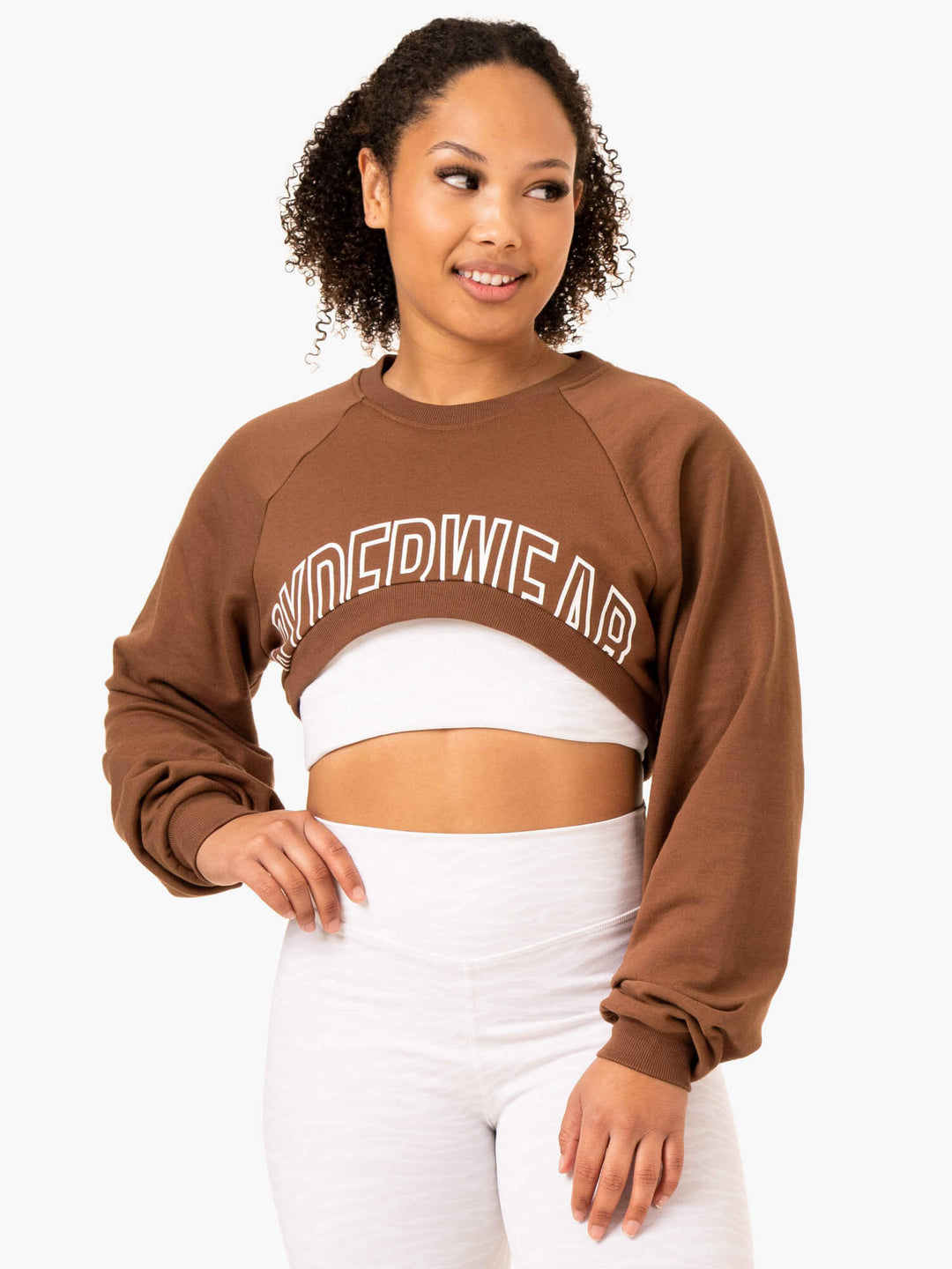 Emerge Super Crop Sweater - Chocolate Clothing Ryderwear 