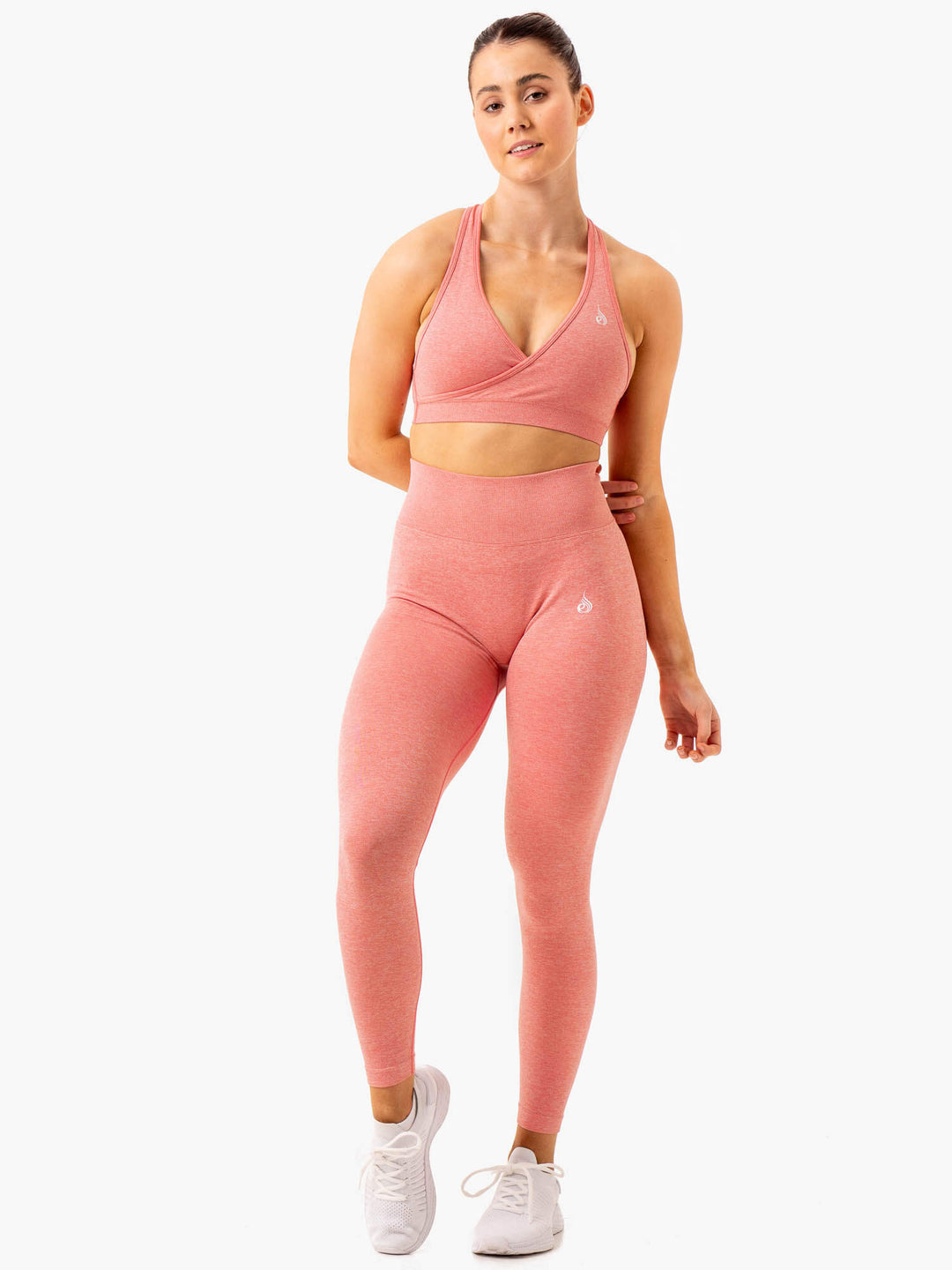 Essential Seamless Cross Over Sports Bra - Pink Marl Clothing Ryderwear 
