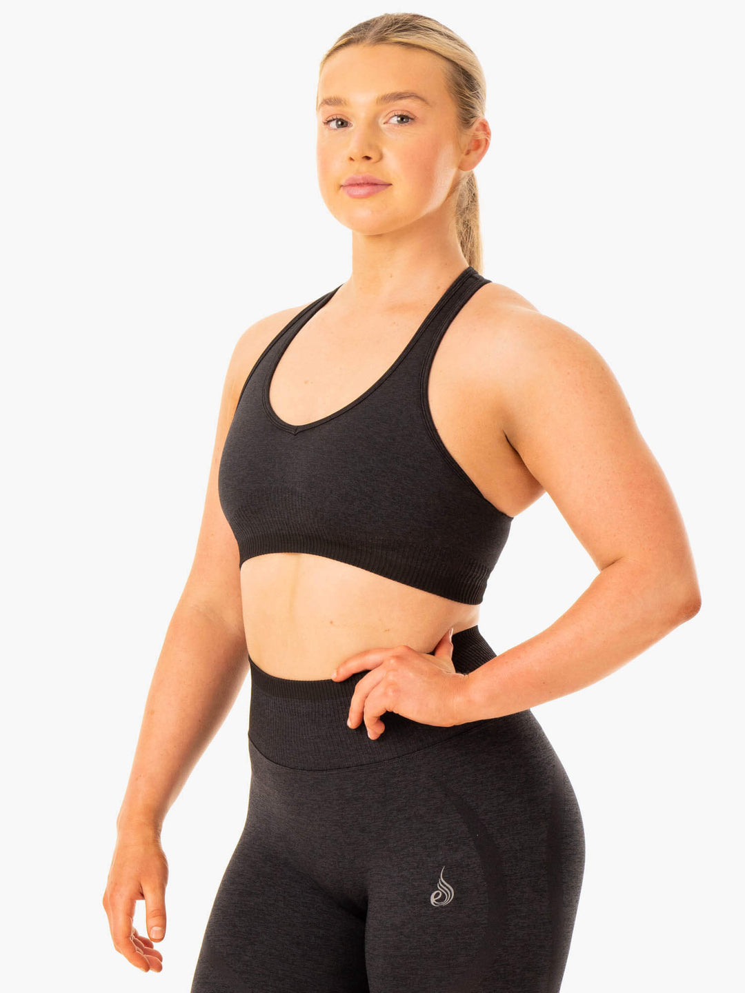 Excel Seamless Sports Bra - Black Marl Clothing Ryderwear 