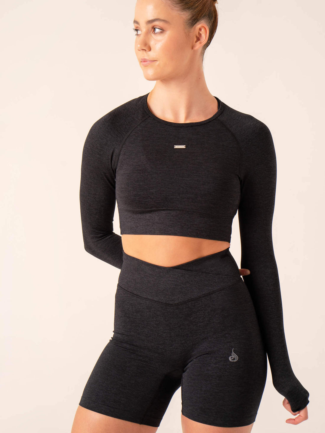Focus Seamless Long Sleeve Top - Black Marl Clothing Ryderwear 