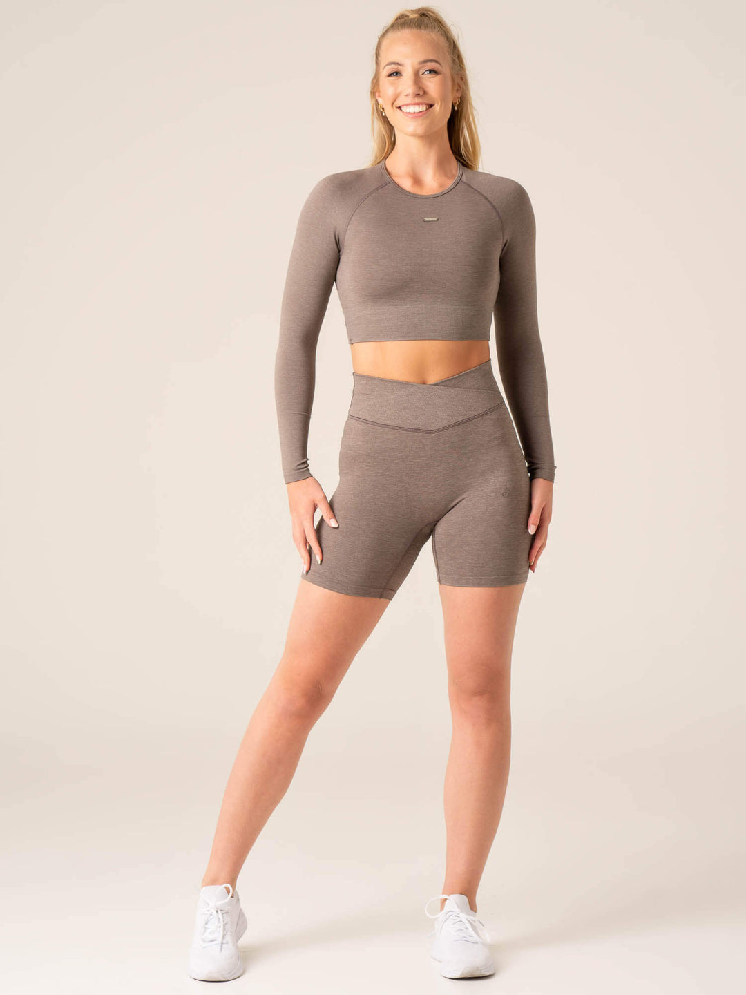 Focus Seamless Long Sleeve Top - Taupe Marl Clothing Ryderwear 