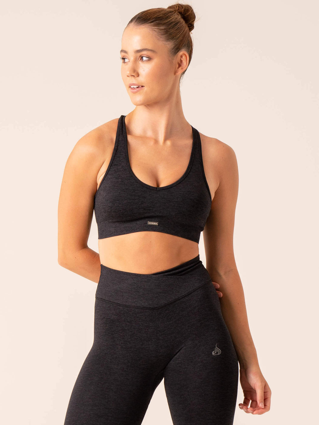 Focus Seamless Sports Bra - Black Marl Clothing Ryderwear 