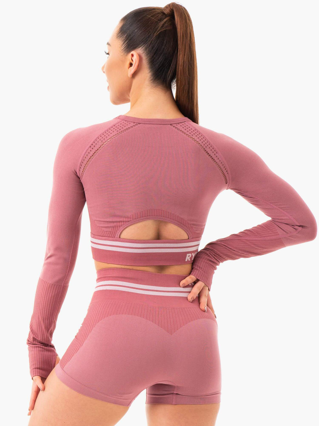 Freestyle Seamless Long Sleeve Crop - Dusty Pink Clothing Ryderwear 