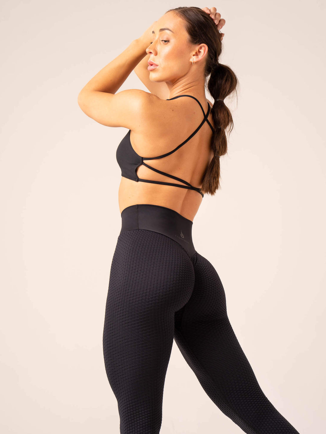 Ardene Honeycomb Cinched-Back Leggings in Black, Size, Polyester/Spandex