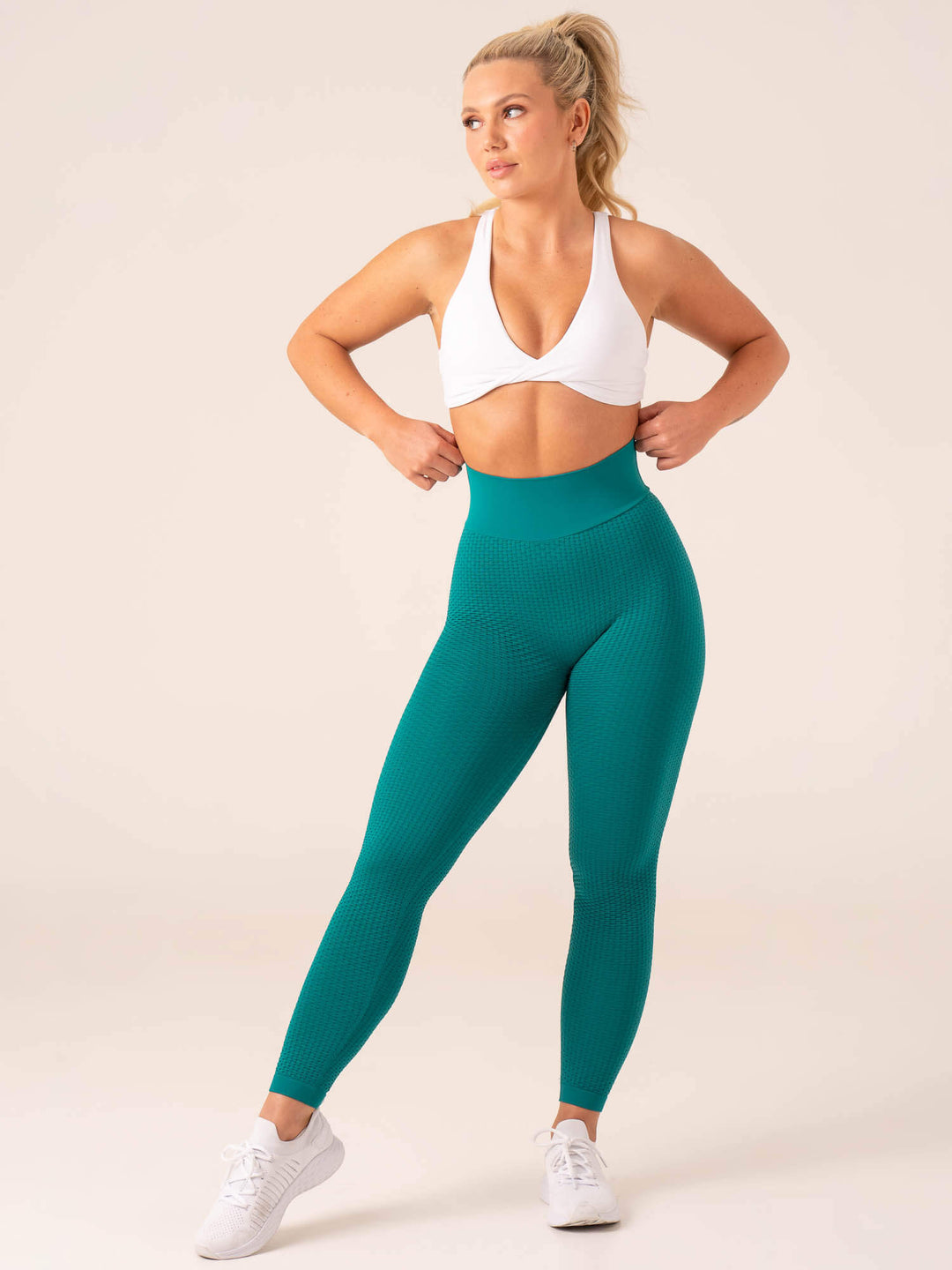Honeycomb Scrunch Seamless Leggings - Emerald Clothing Ryderwear 