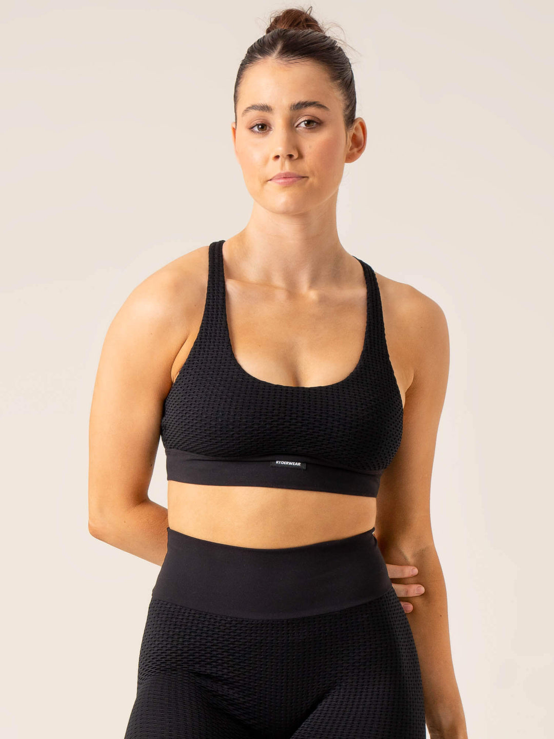 Honeycomb Seamless Sports Bra - Black Clothing Ryderwear 