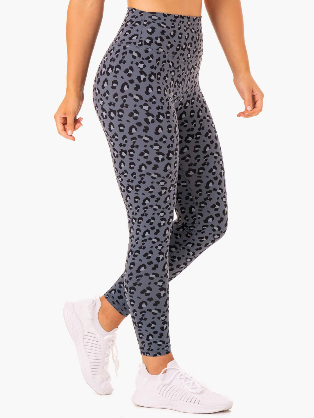 Hybrid Full Length Leggings - Steel Blue Leopard Clothing Ryderwear 