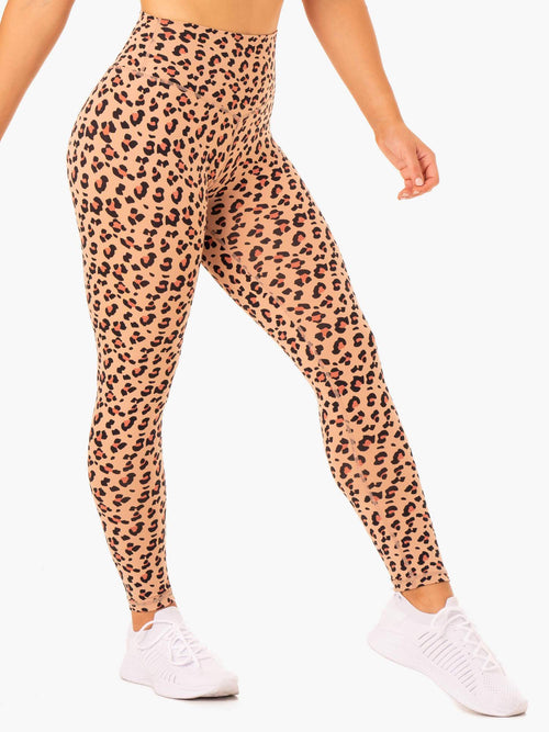 Hybrid Full Length Leggings Tan Leopard