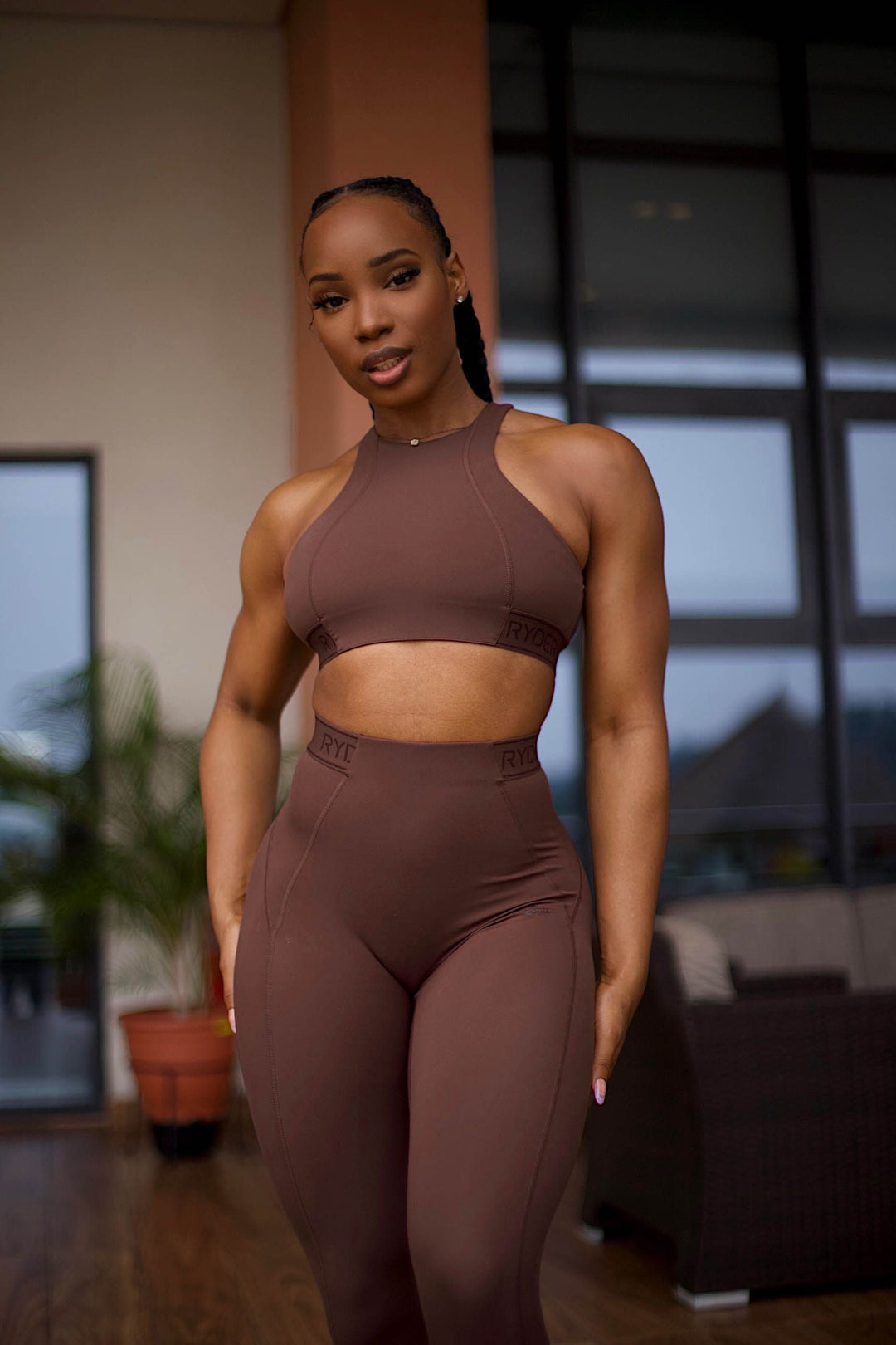 Level Up High Impact Sports Bra - Chocolate Clothing Ryderwear 