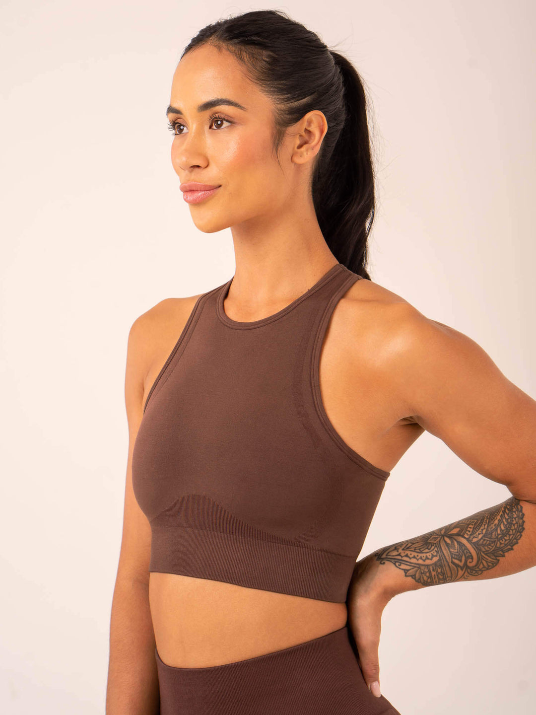 Lift Seamless High Neck Sports Bra - Chocolate Clothing Ryderwear 