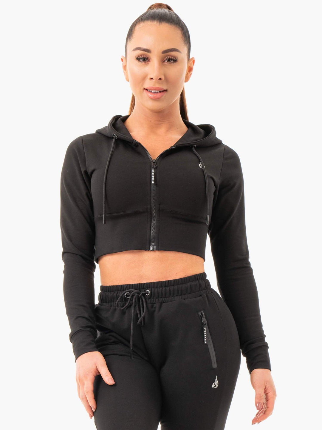 Luxe Cropped Zip Hoodie - Black - Ryderwear