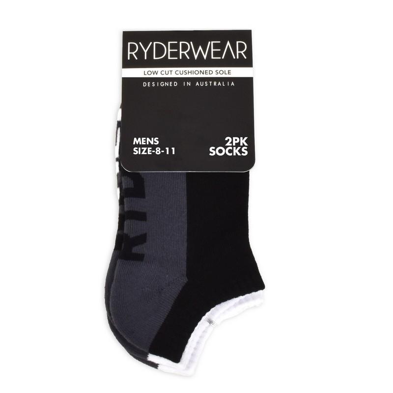 Mens Socks 2 Pack - Black/Grey and White/Grey Accessories Ryderwear L 