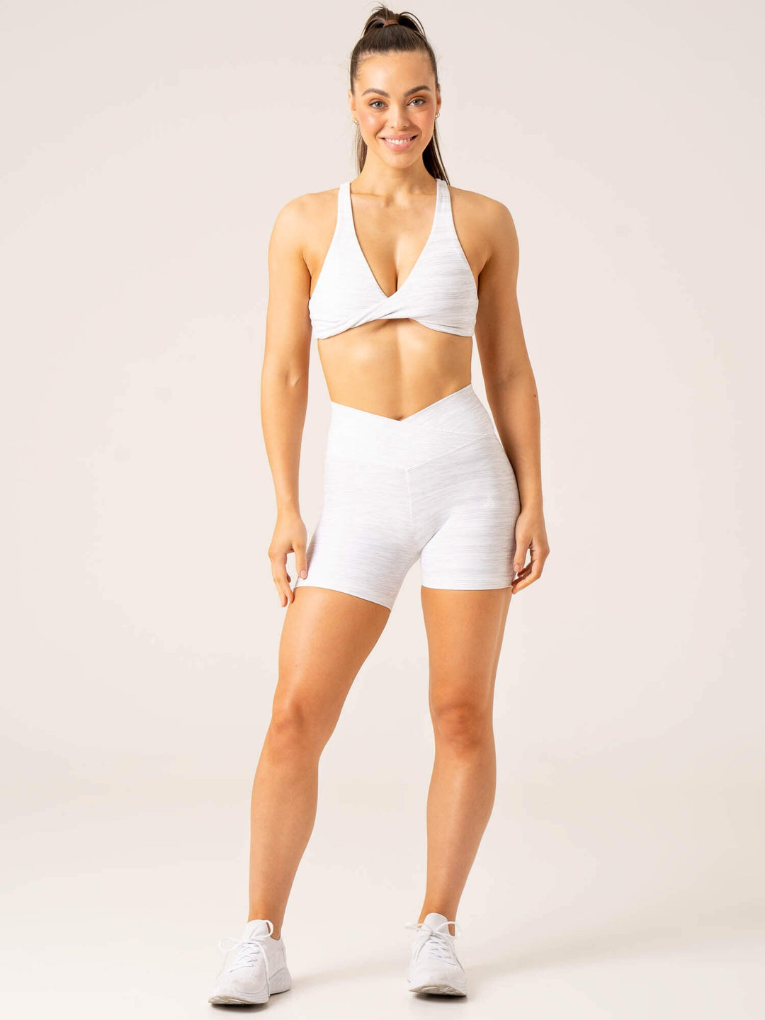 Momentum Cross Over Scrunch Shorts - Snow Grey Marl Clothing Ryderwear 