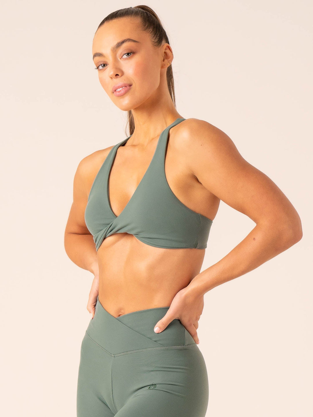 Momentum Twist Sports Bra - Forest Green Clothing Ryderwear 