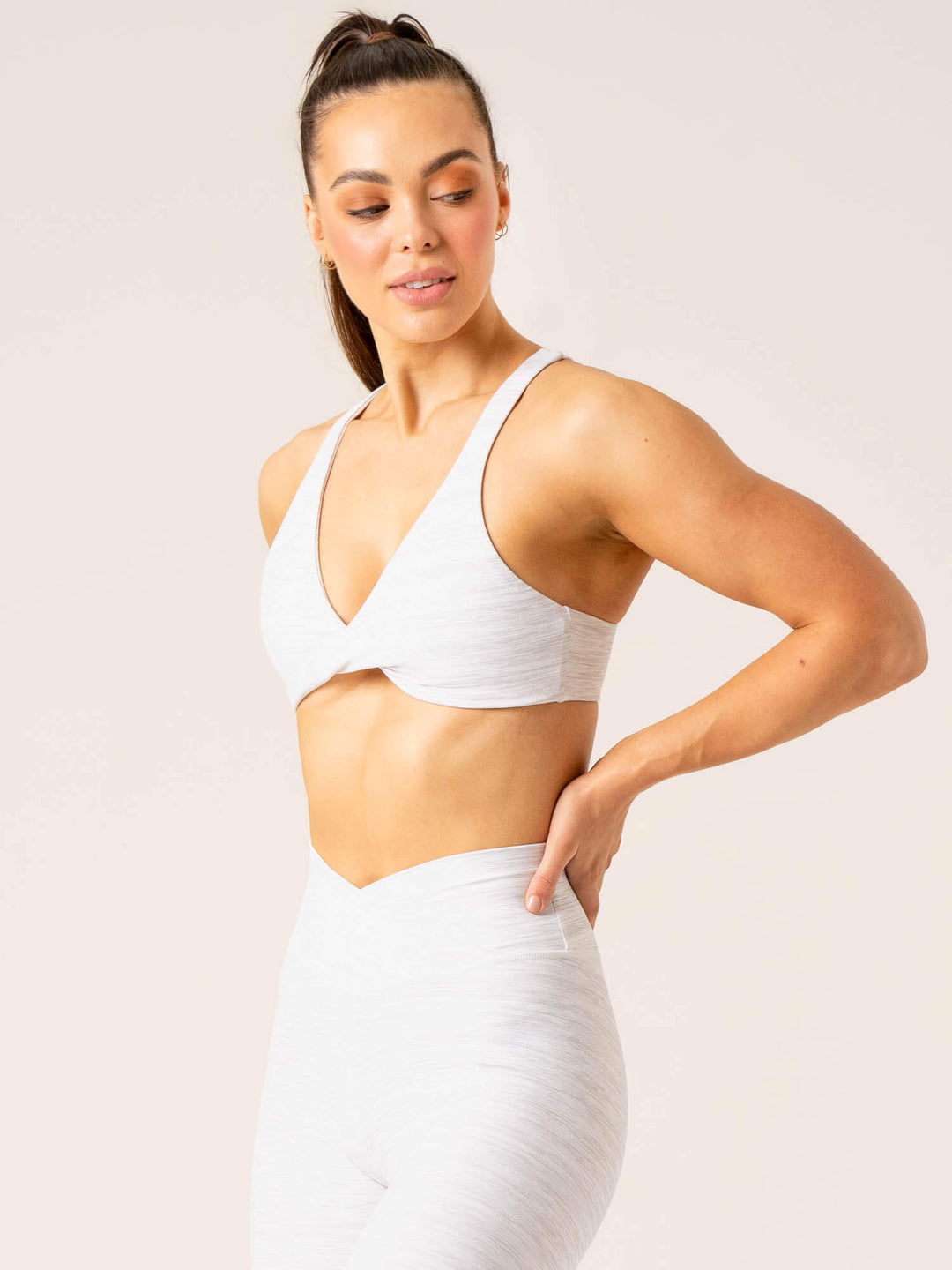 Momentum Twist Sports Bra - Snow Grey Marl Clothing Ryderwear 