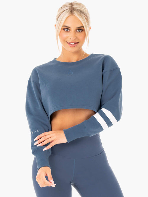 Motion Cropped Sweater Steel Blue