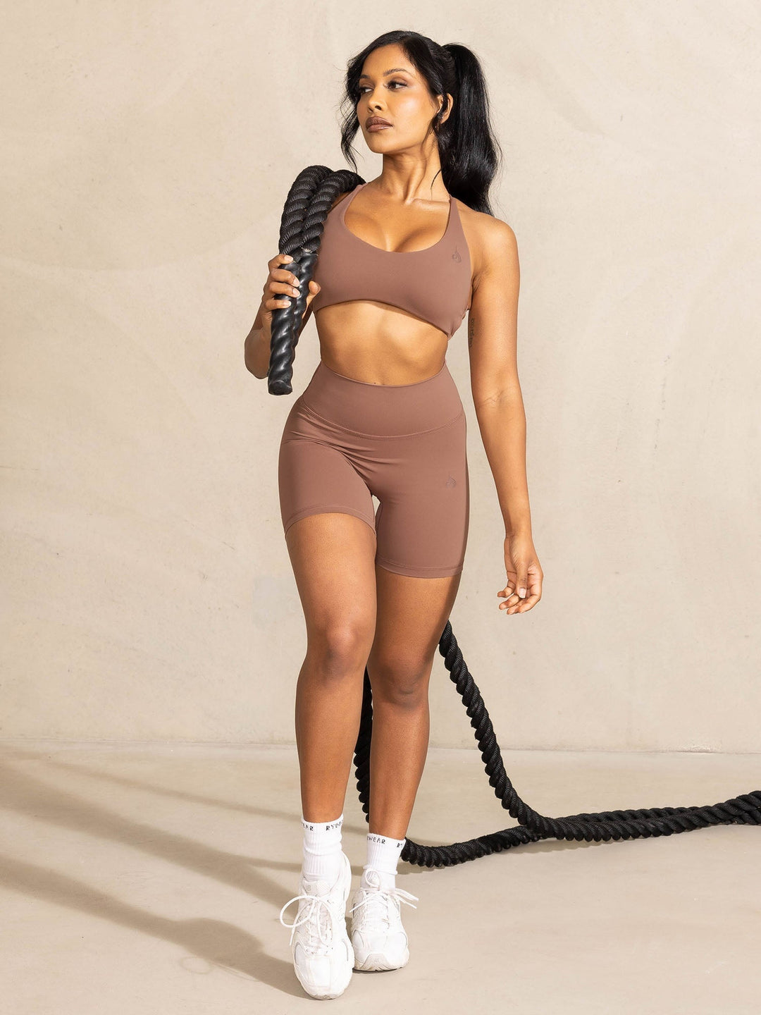 NKD High Waisted Scrunch Shorts - Mocha Clothing Ryderwear 