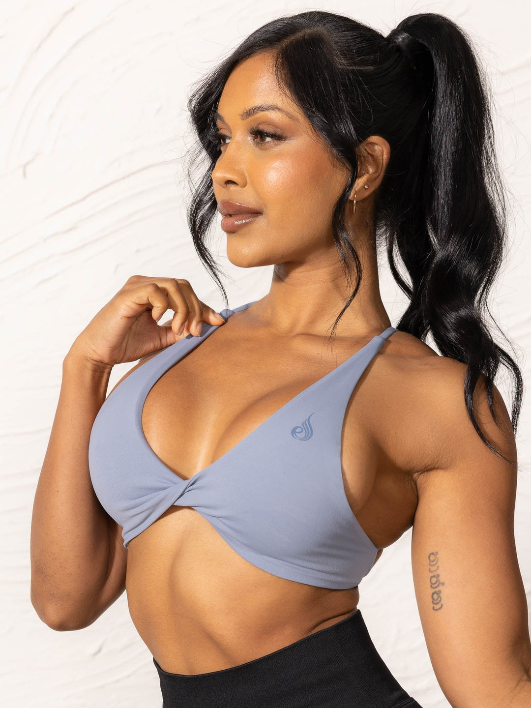 NKD Twist Sports Bra - Denim Blue Clothing Ryderwear 