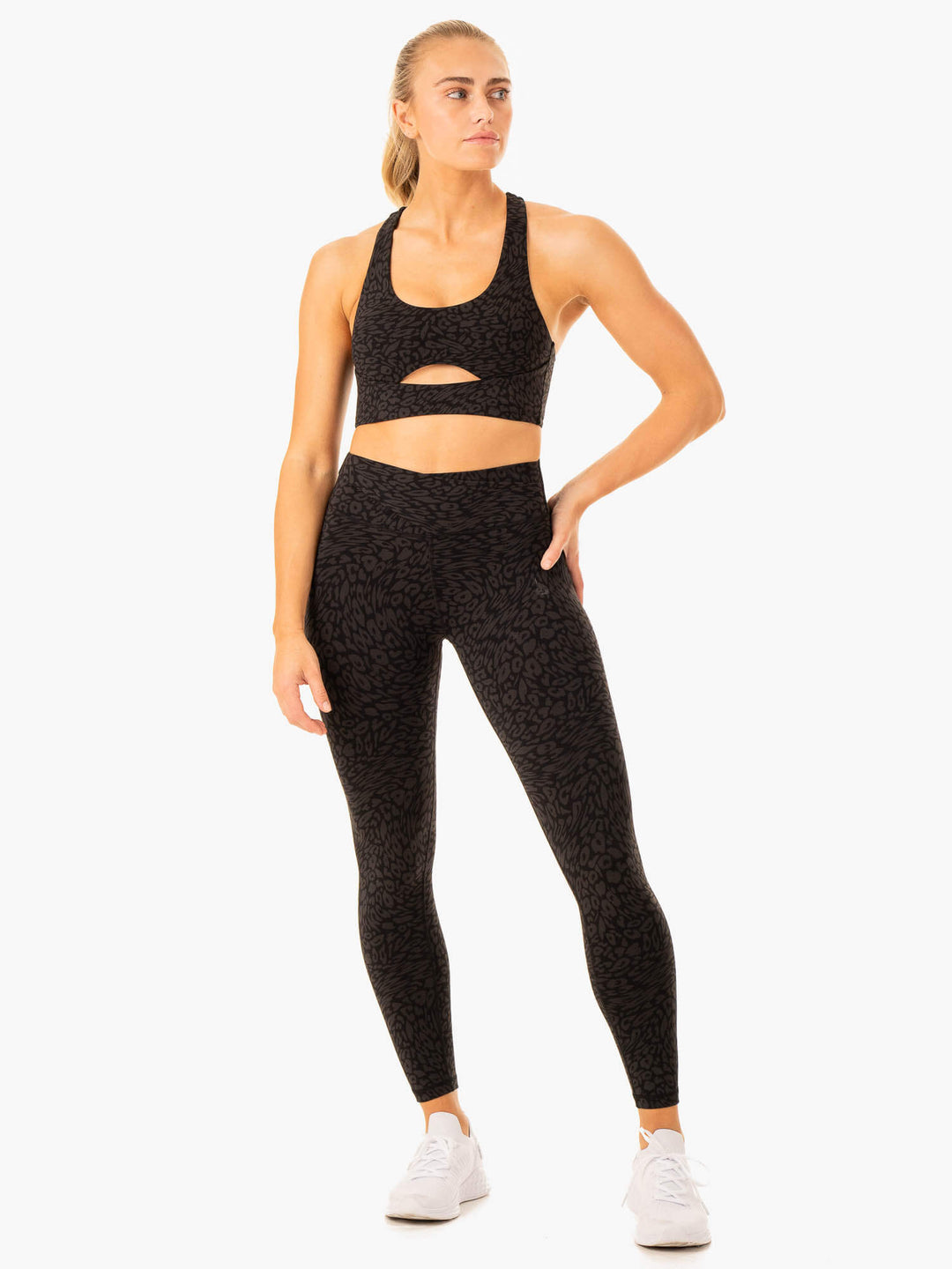 Rotation Sports Bra - Black Leopard Clothing Ryderwear 