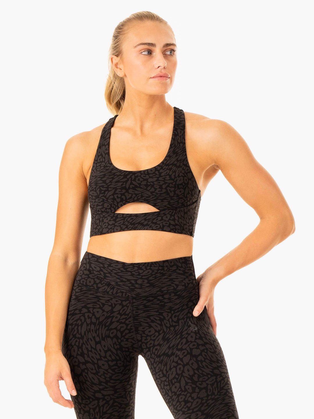 Rotation Sports Bra - Black Leopard Clothing Ryderwear 