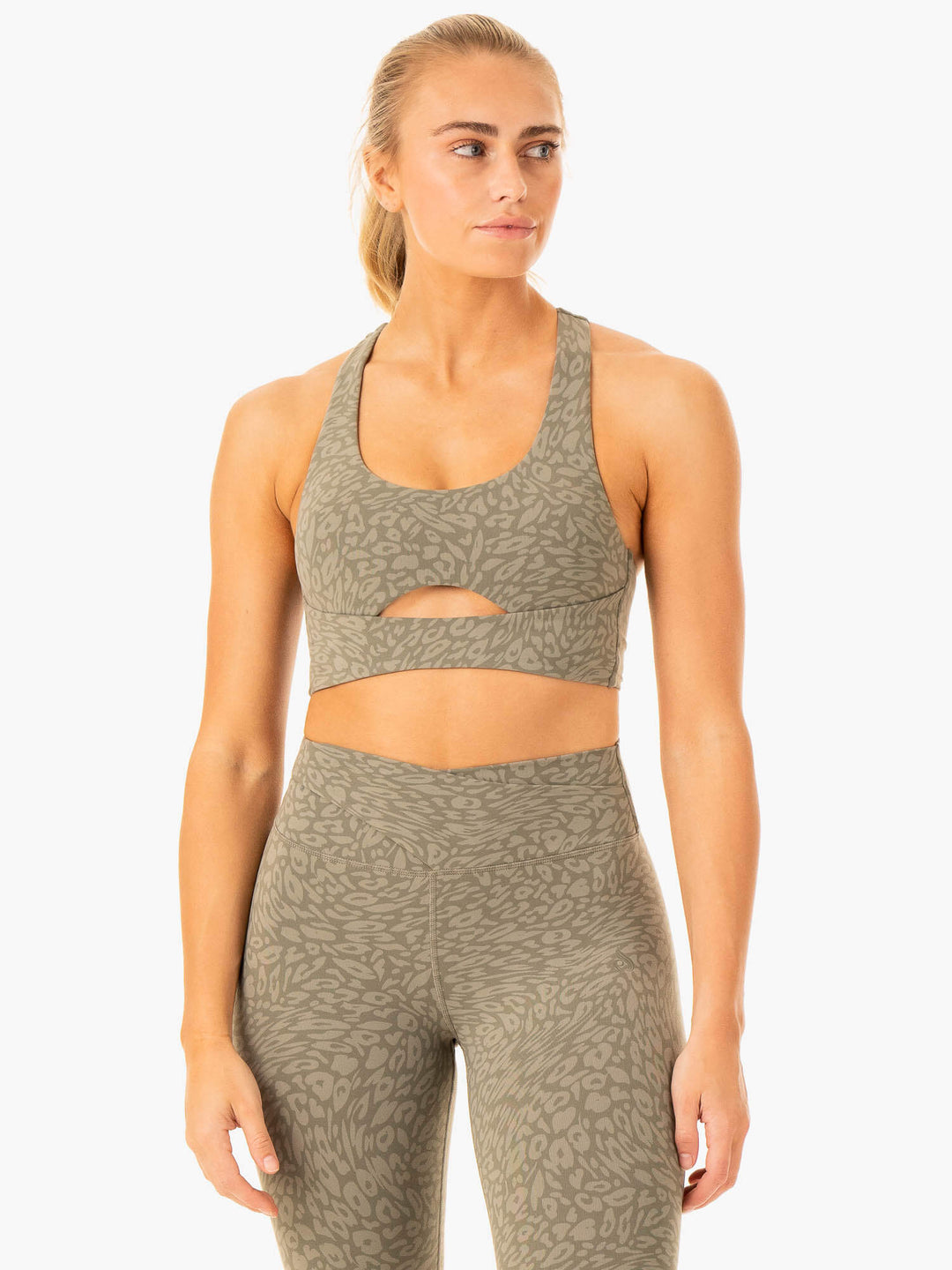 Rotation Sports Bra - Khaki Leopard Clothing Ryderwear 