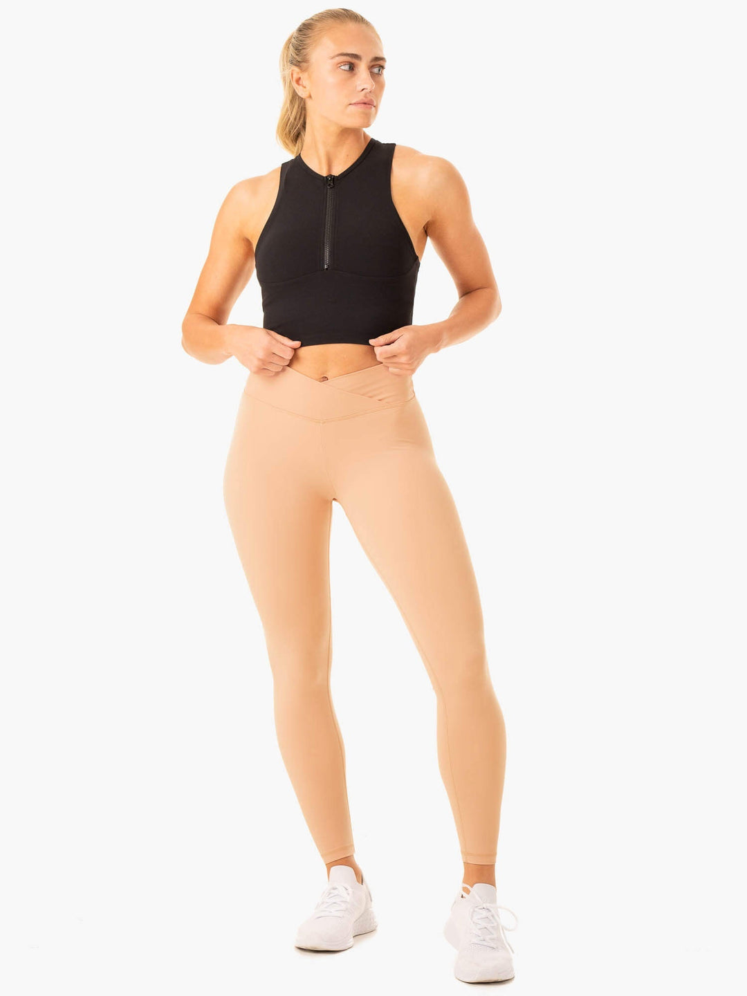 Serene Cross Over Scrunch Leggings - Tan Clothing Ryderwear 