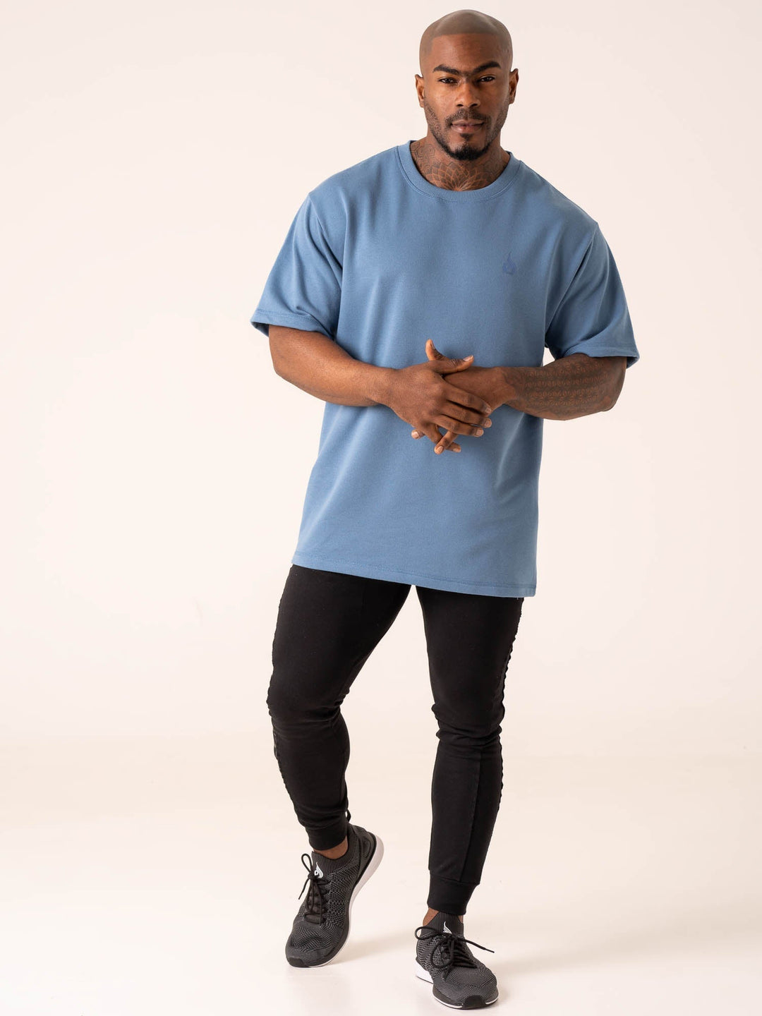 Throwback Oversized Fleece T-Shirt - Denim Blue Clothing Ryderwear 