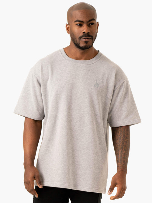 Throwback Oversized Fleece T-Shirt Grey Marl