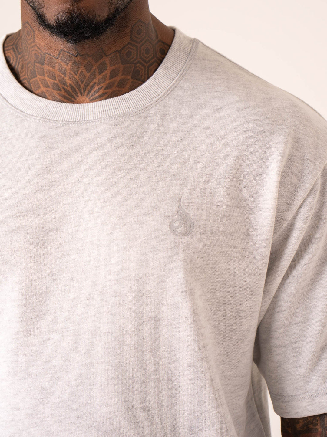Throwback Oversized Fleece T-Shirt - Snow Grey Marl Clothing Ryderwear 
