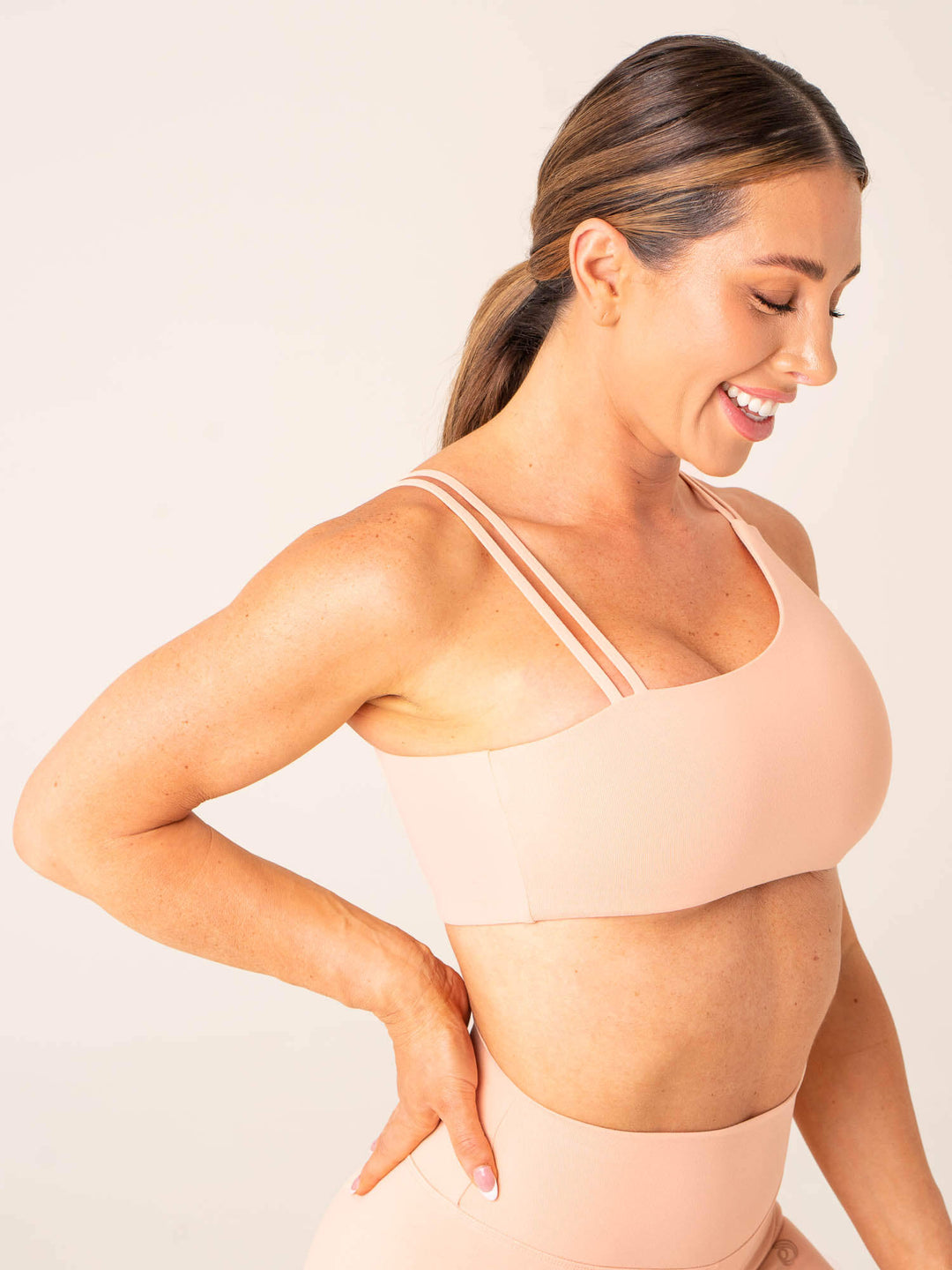 Unstoppable One Shoulder Sports Bra - Peach Clothing Ryderwear 