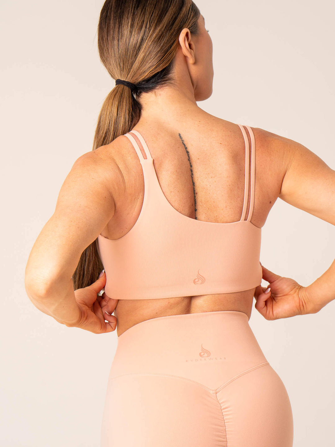 Unstoppable One Shoulder Sports Bra - Peach Clothing Ryderwear 
