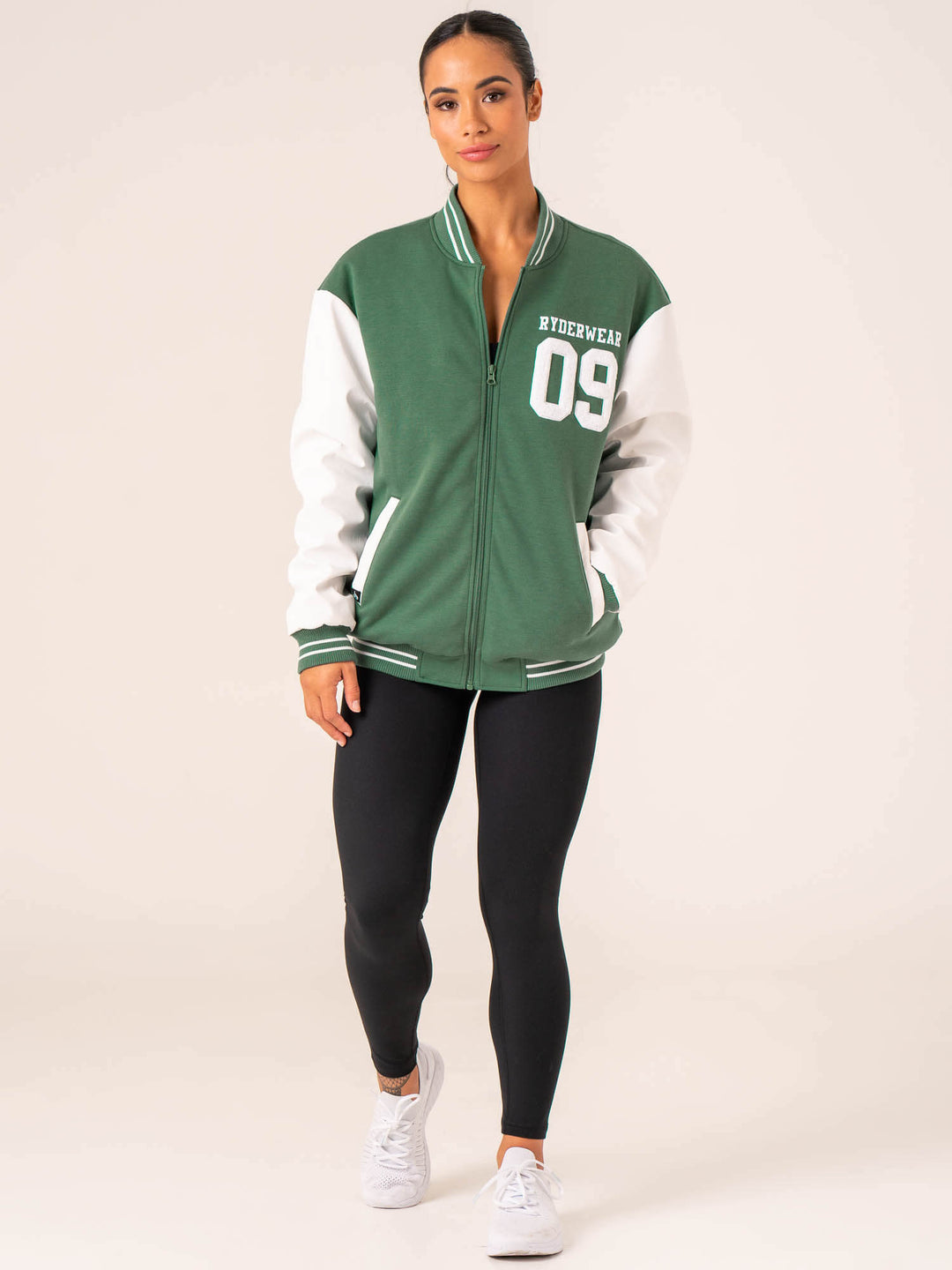 Varsity Bomber Jacket - Green/Vanilla Clothing Ryderwear 