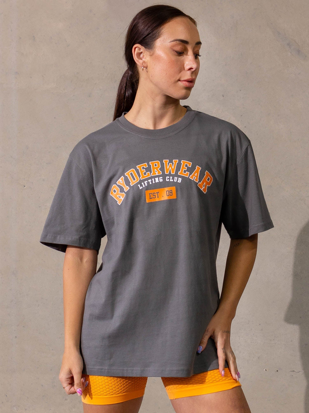 Varsity Oversized T-Shirt - Charcoal Clothing Ryderwear 