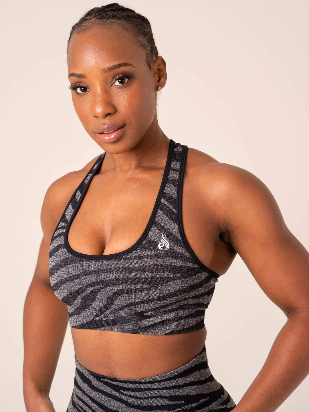 Zebra Seamless Sports Bra - Grey Marl / Black Zebra Clothing Ryderwear 