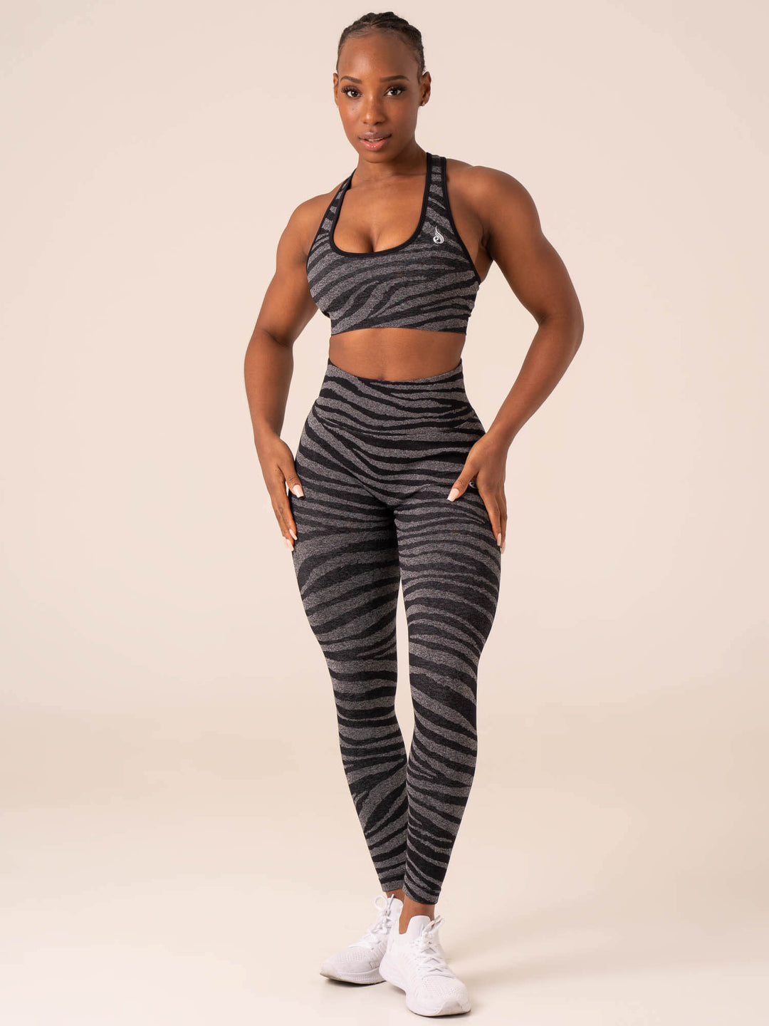 Zebra Seamless Sports Bra - Grey Marl / Black Zebra - Ryderwear